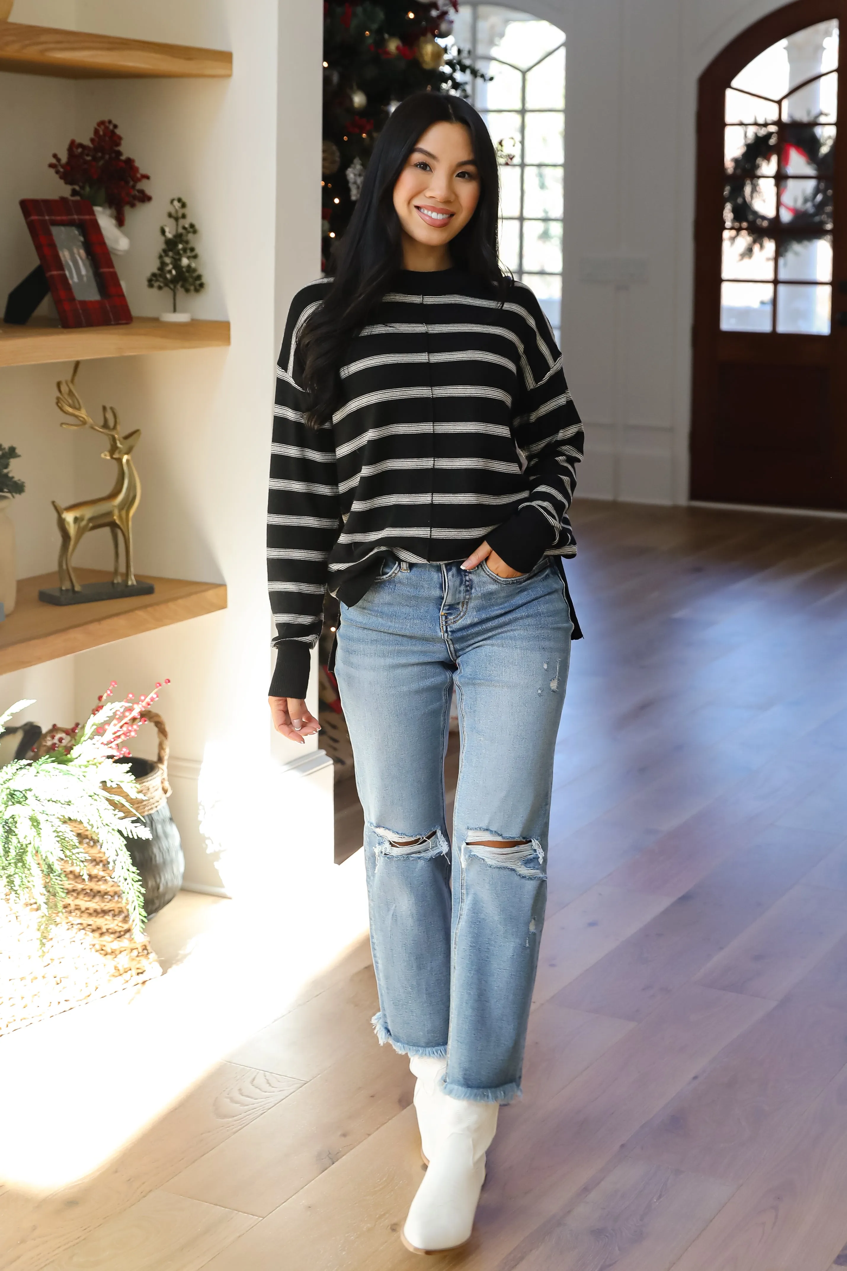 Adorable Simplicity Striped Lightweight Knit Sweater - DOORBUSTER