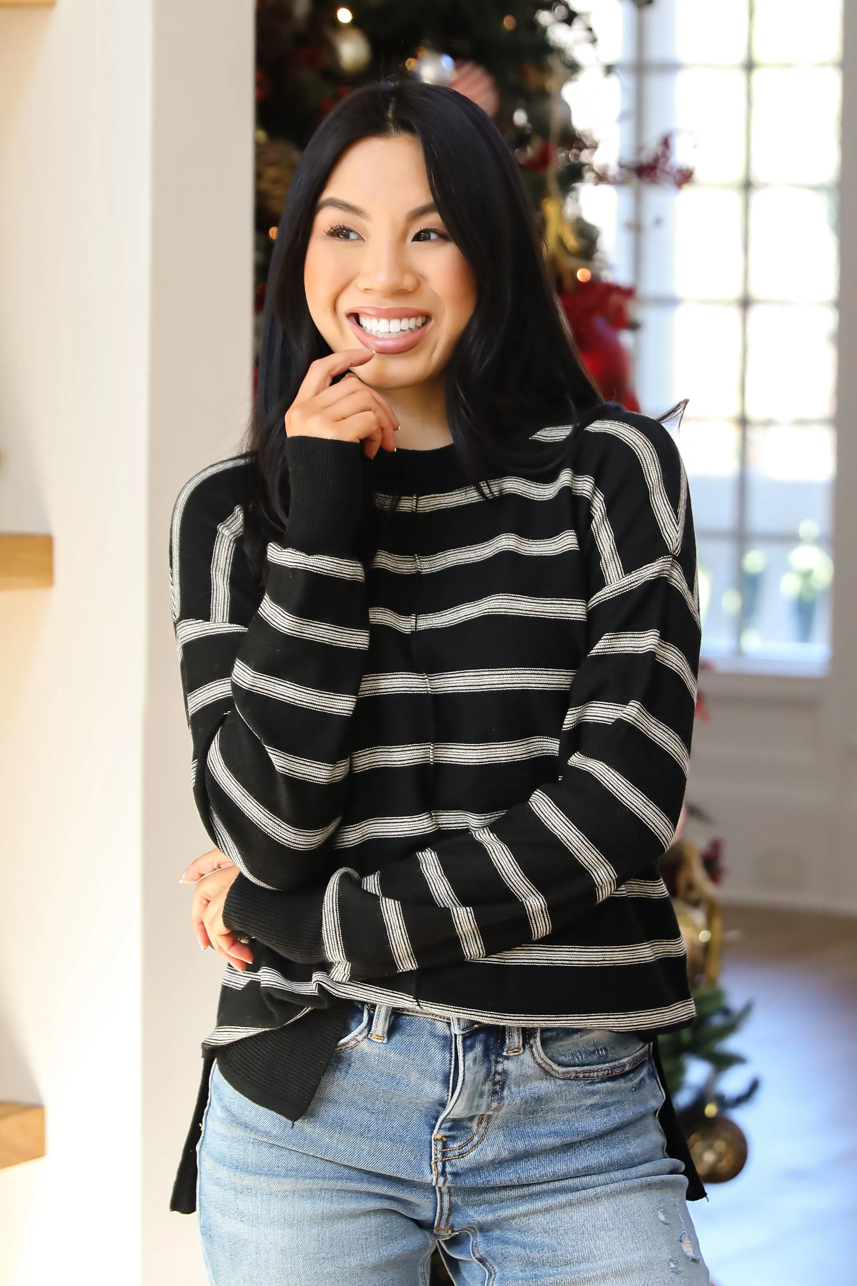 Adorable Simplicity Striped Lightweight Knit Sweater - DOORBUSTER