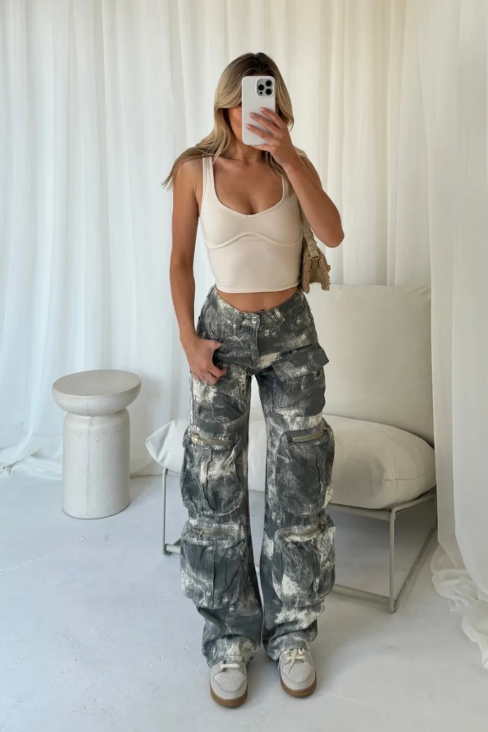 Alana grey camo cargo trousers