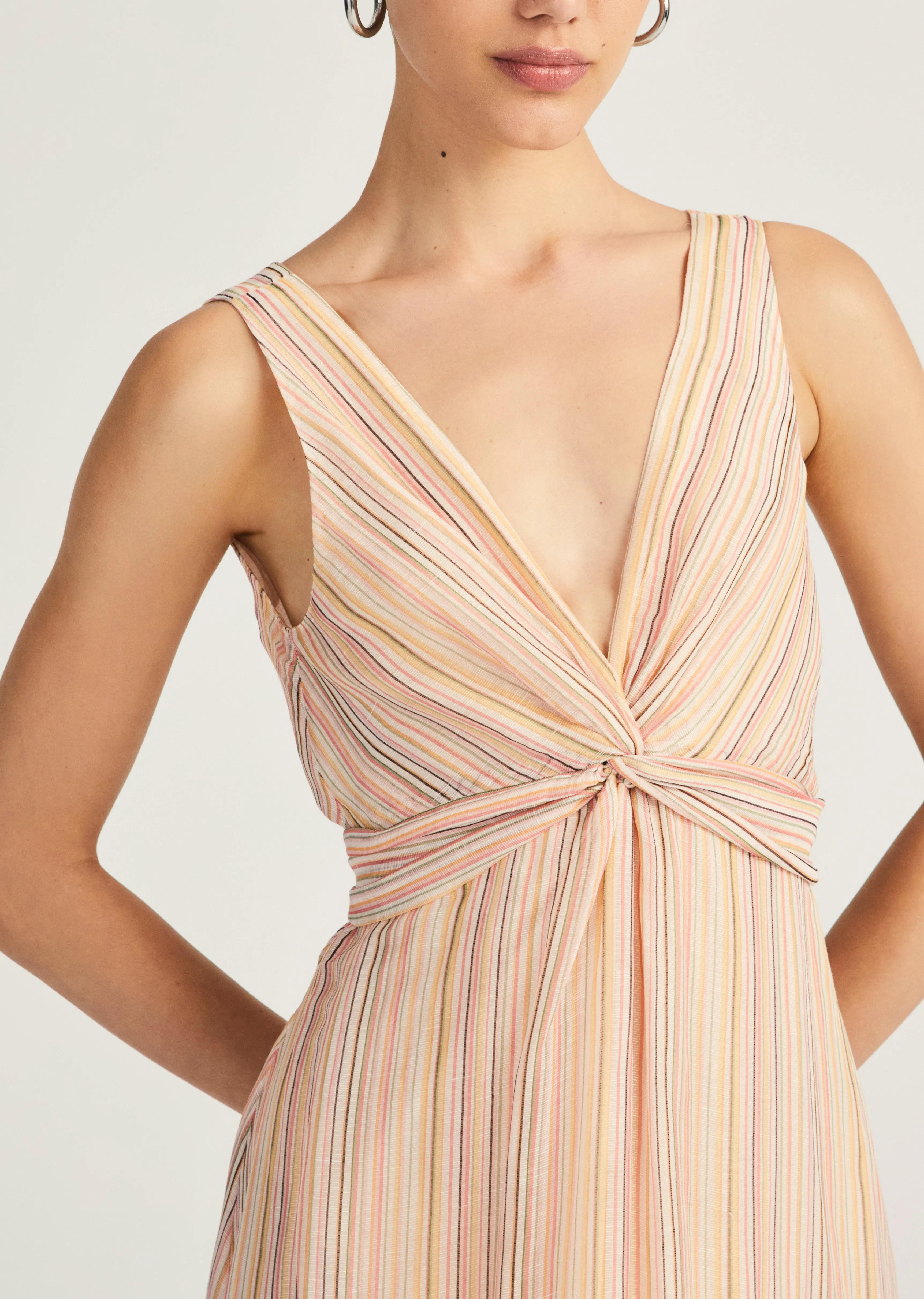 Anna V-Neck Midi Dress - Peach Multi