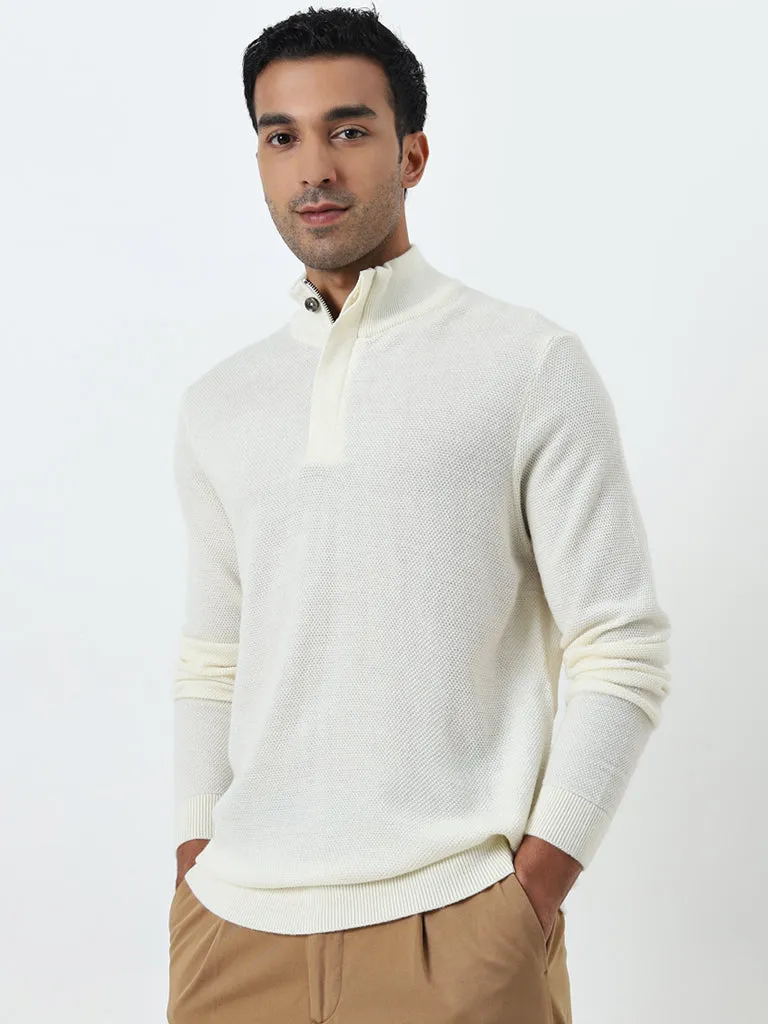 Ascot Off-White Knit-Textured Relaxed-Fit Sweater