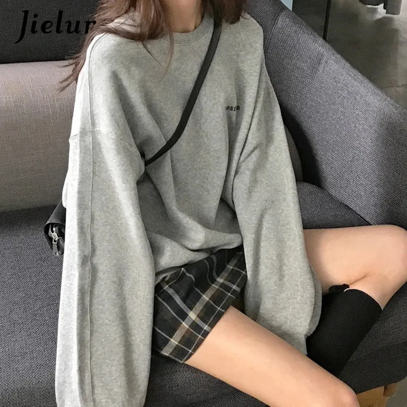 Autumn Spring Thin Letter Hoody Street Fashion Korean Chic Women's Sweatshirts Cool Navy Blue Gray Hoodies Women M-XXL