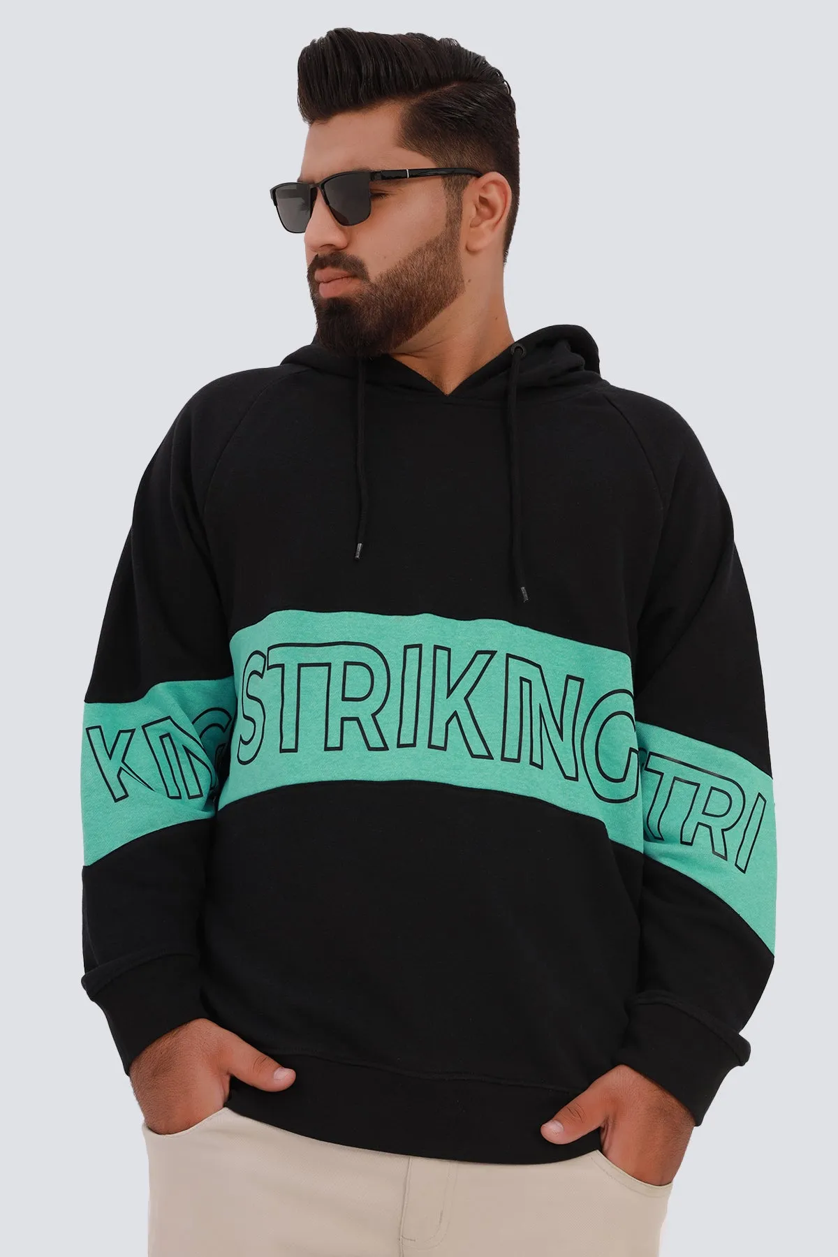 Black Striking Printed Hoodie (Plus Size) - W22 - MH0033P