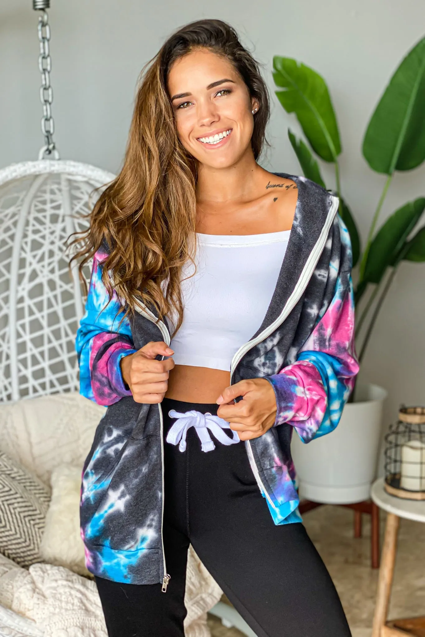 Black Tie Dye Jacket With Hood