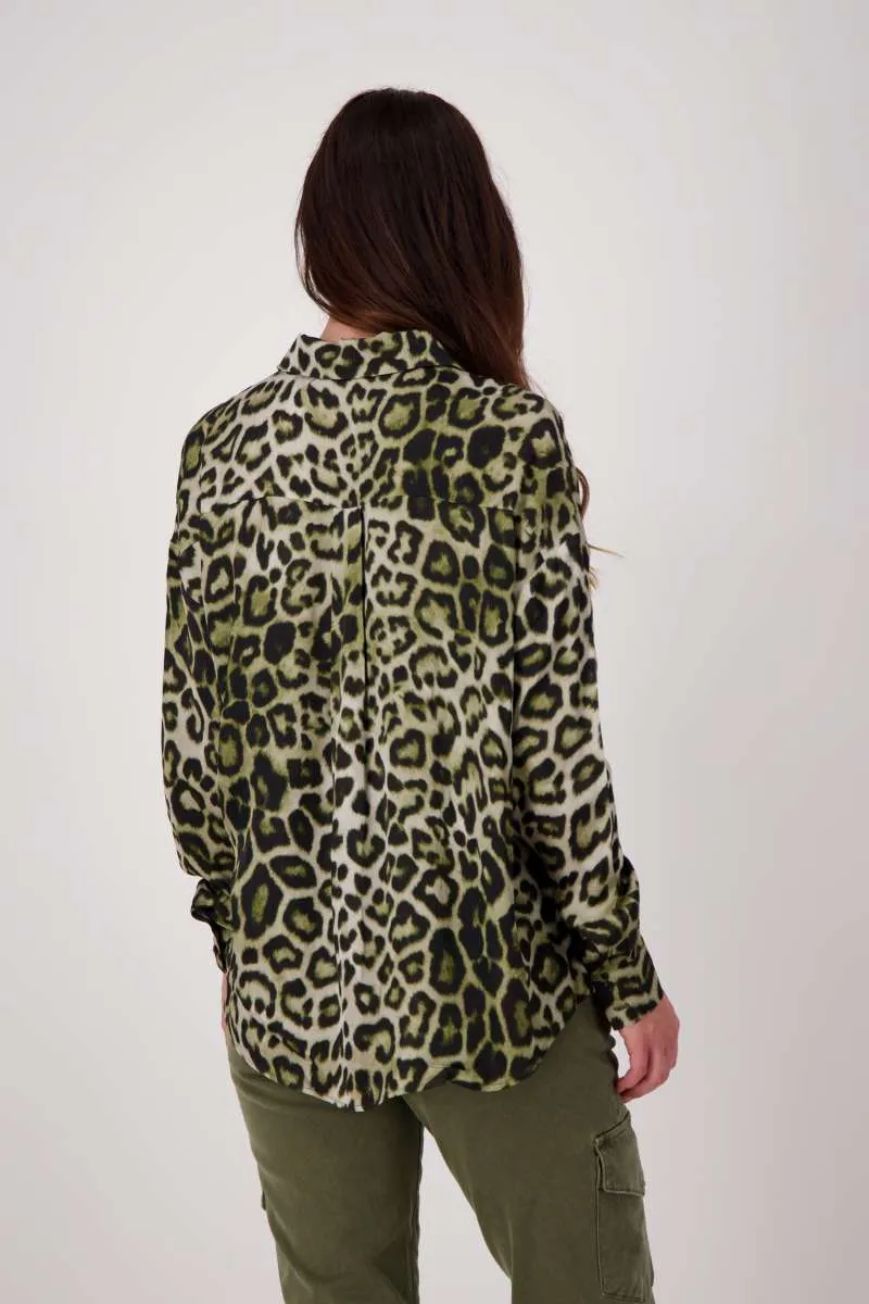 Blouse Leopard Print in Olive Pattern 806119MNR by Monari  - OUTLET SALE