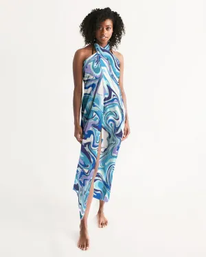 BLUE AND WHITE ABSTRACT All-Over Print Swim Cover Up