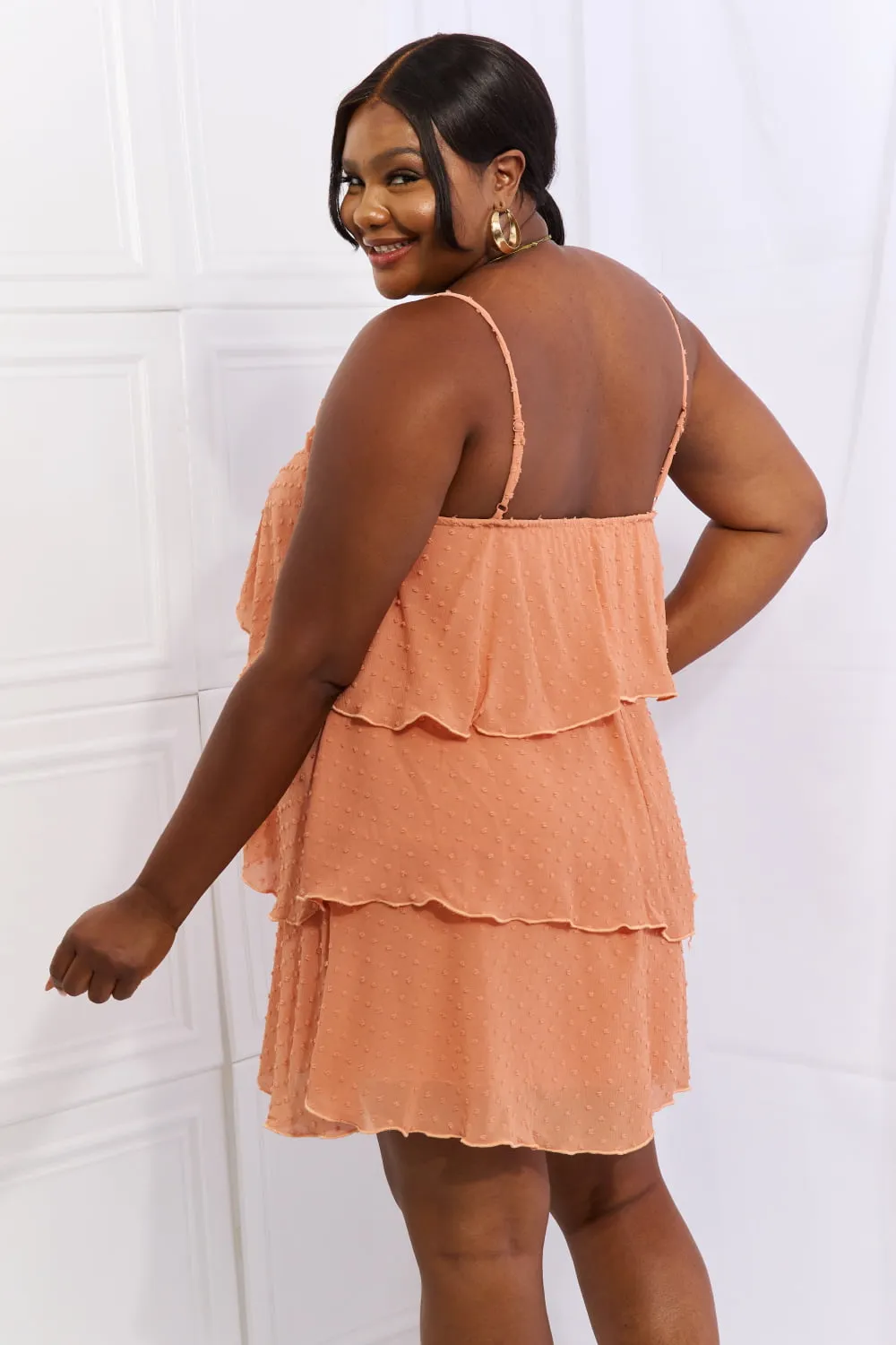 By The River Full Size Cascade Ruffle Style Cami Dress in Sherbet