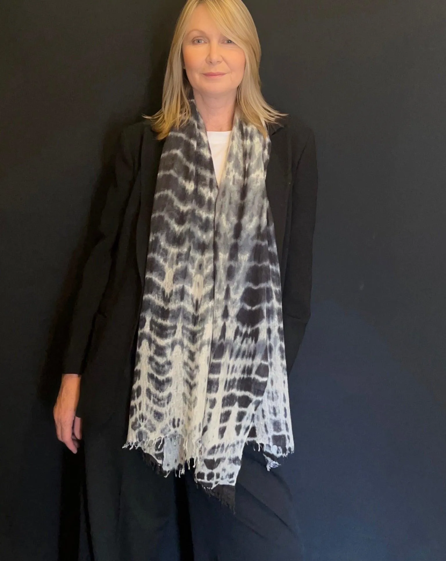 Cashmere Felted Scarf Hand Tie Dye - Navy