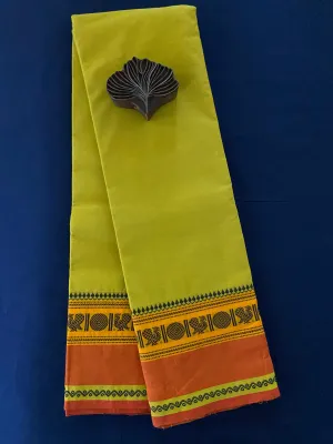 chettinad cotton saree - mehendi green & rust peacock