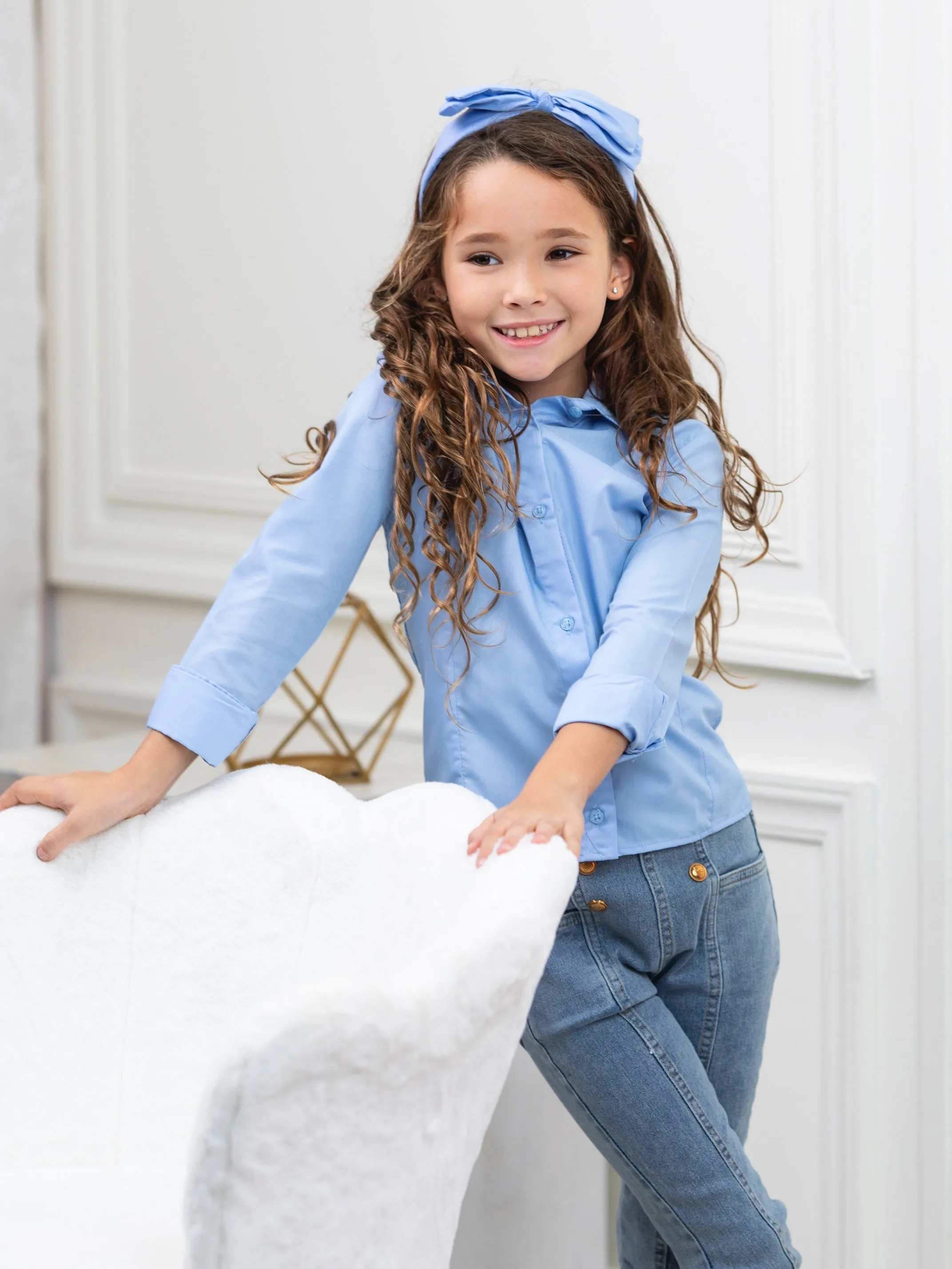 Classic Blue Button-Down Top by Kids Couture