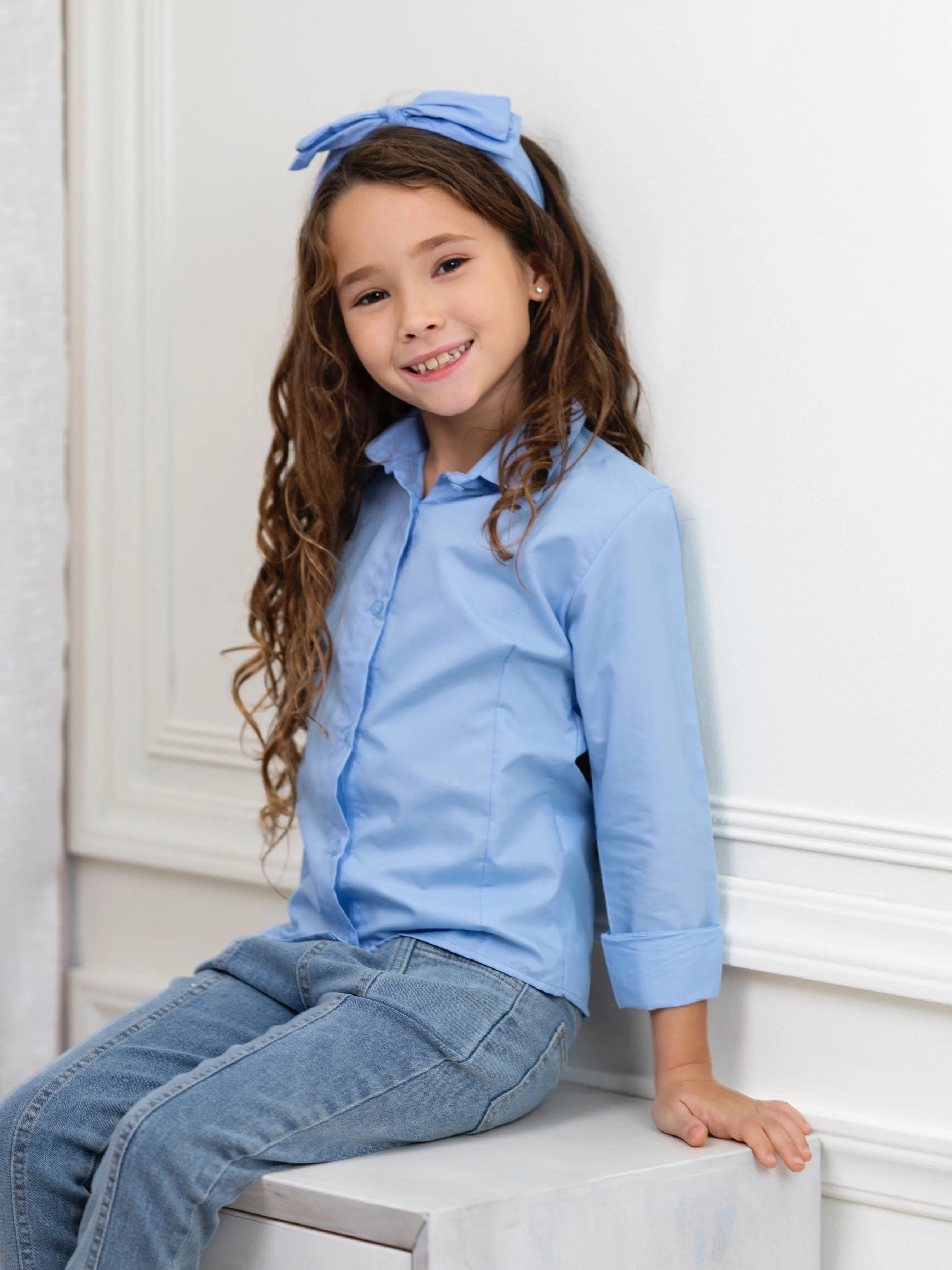 Classic Blue Button-Down Top by Kids Couture