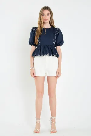 Contrast Scallop Edge Top