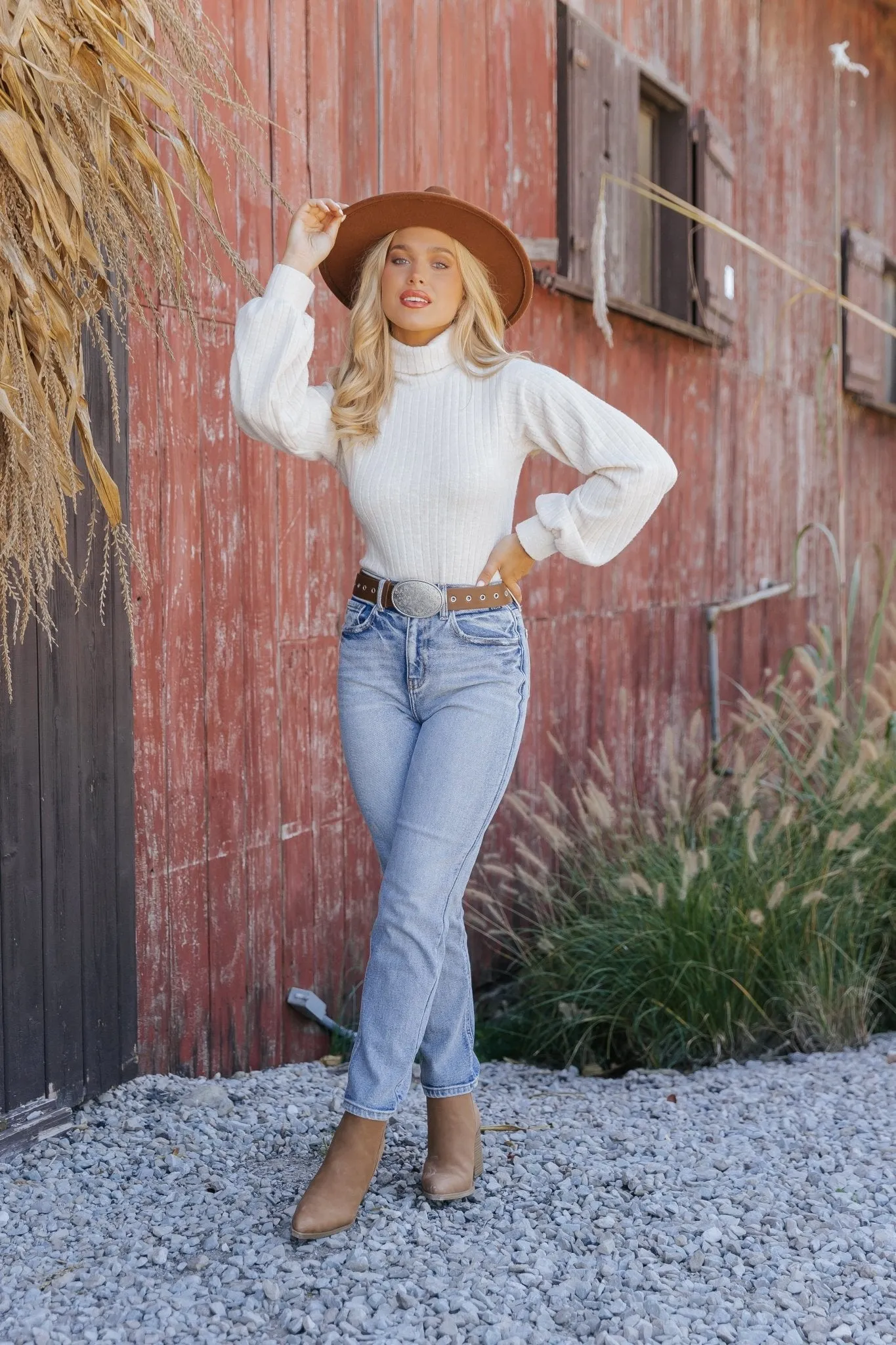 Cream Turtleneck Ribbed Bodysuit