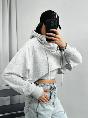 Cropped Hoodies Pullovers 2 Piece Set Long Sleeve Top Fall Clothes 2024 Women Comfy Sweatshirt C85-DI47