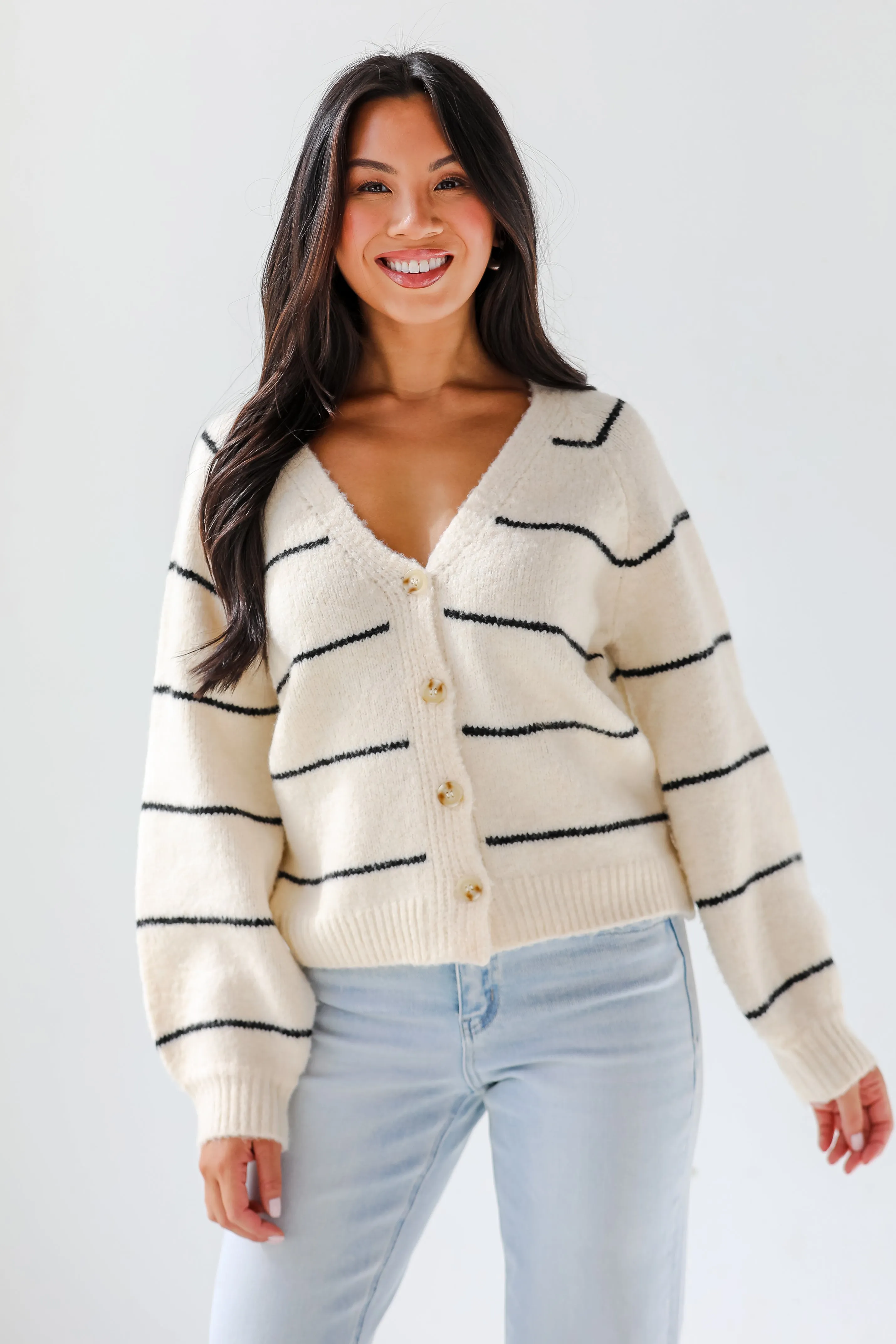 Effortlessly Lavish Cream Striped Sweater Cardigan