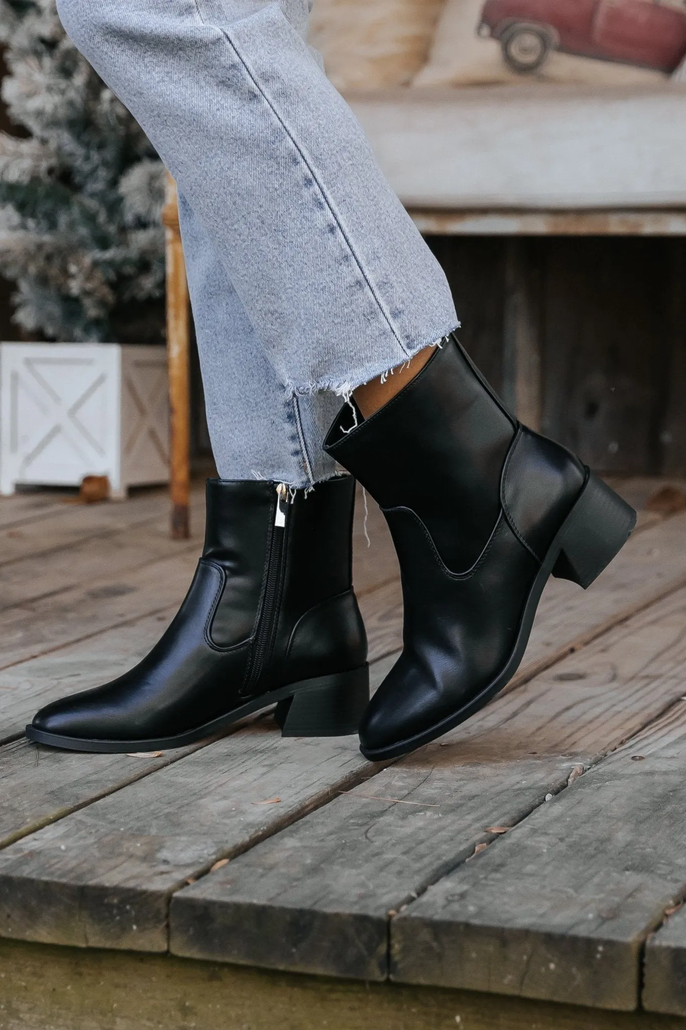 Elena Black Heeled Bootie