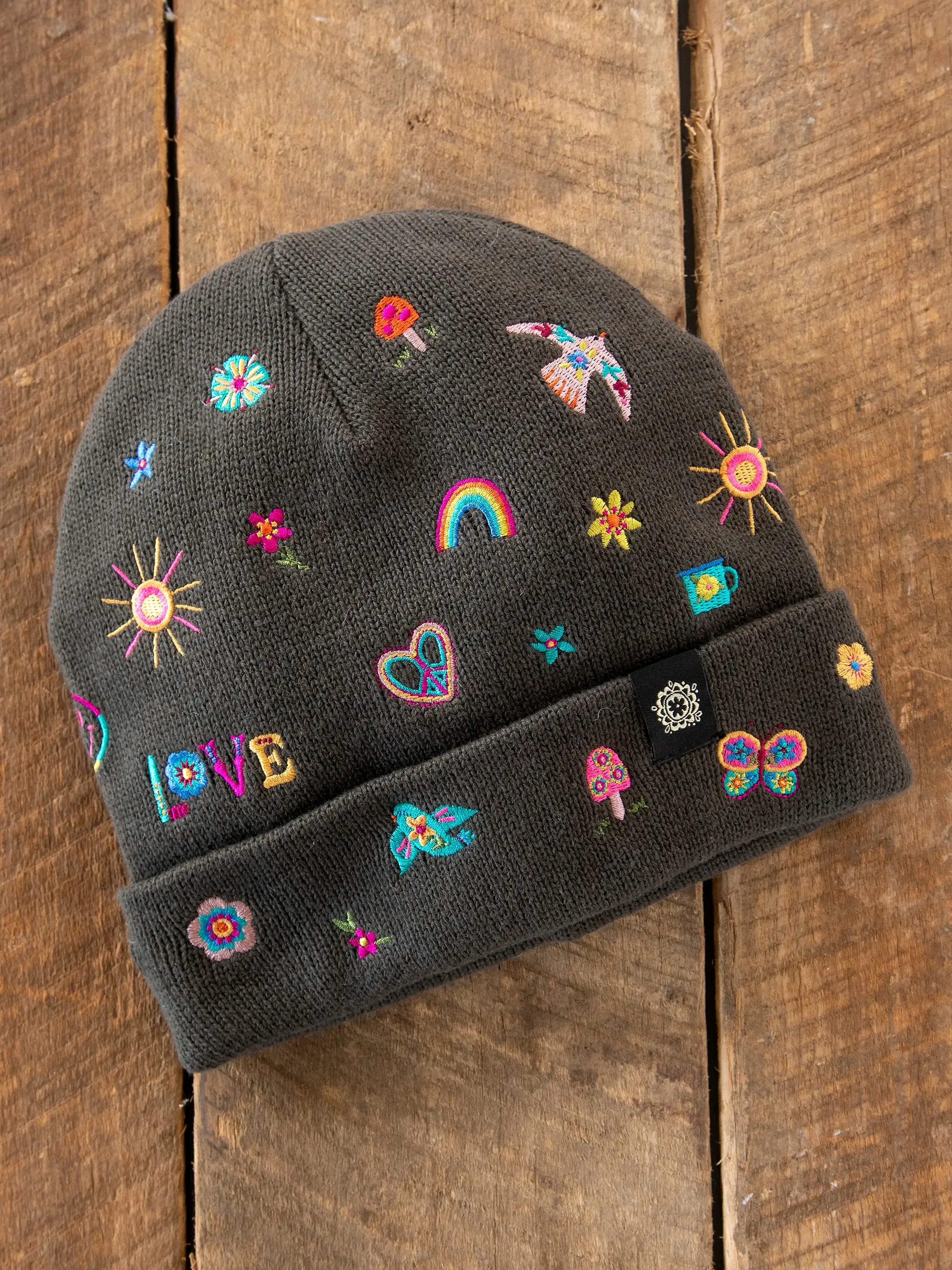 Embroidered Beanie - Charcoal Doodle