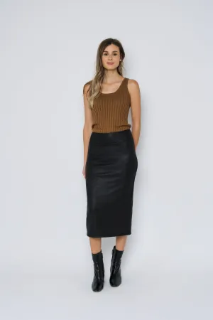 Erin-Faux Leather Midi Skirt