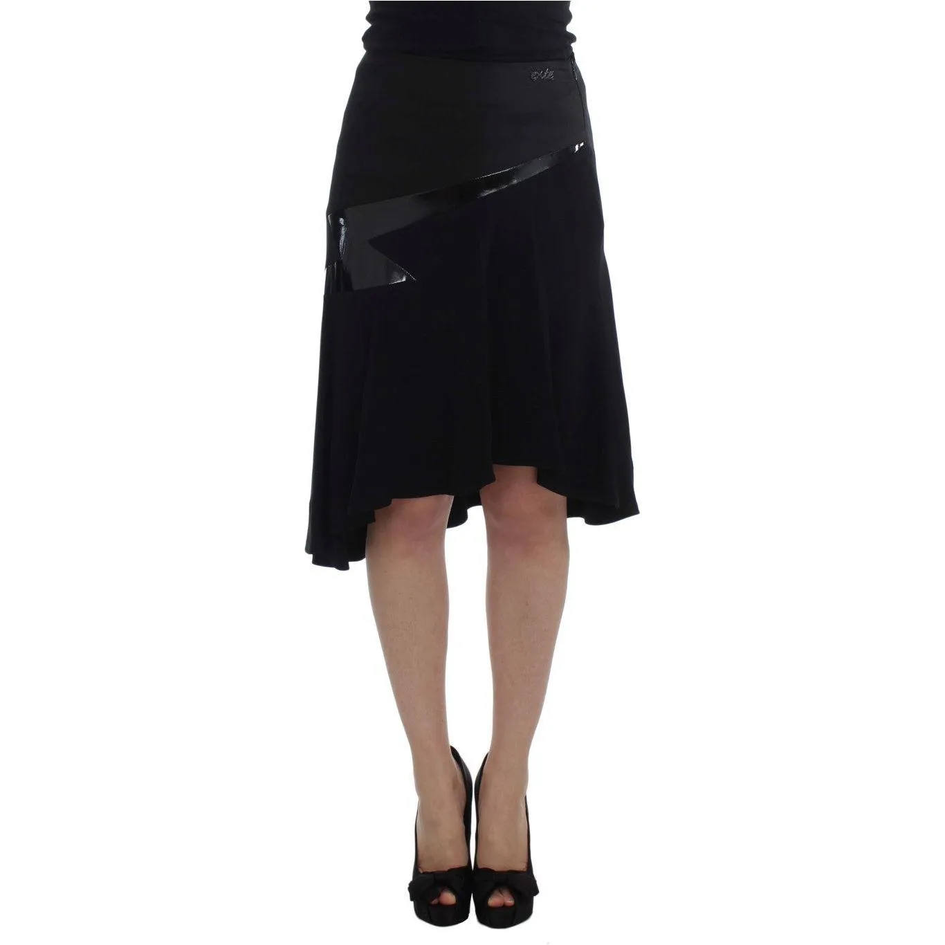 Exte Chic Black and Blue Cotton Blend Skirt