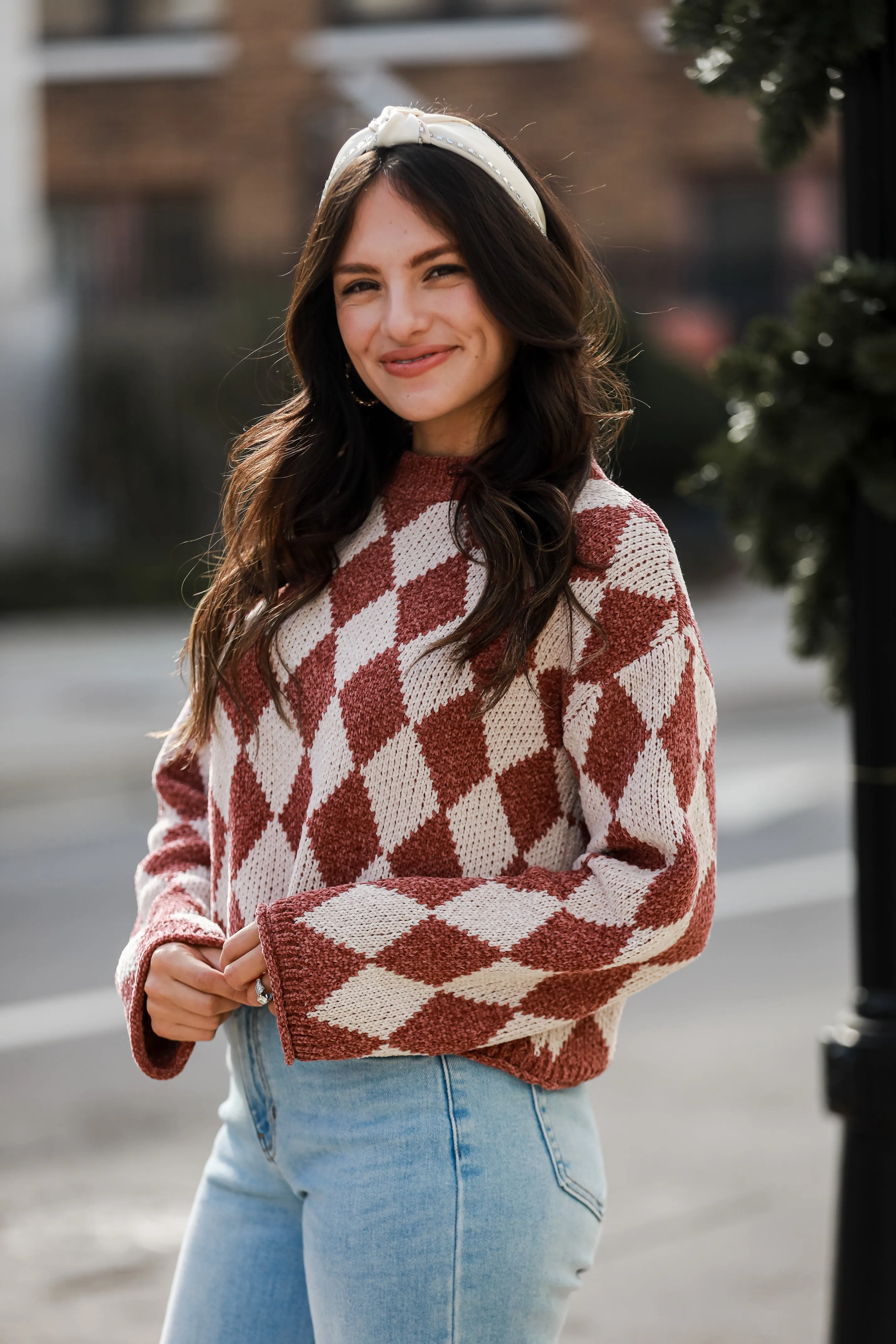 FINAL SALE - Stylish Outlook Brown Argyle Chenille Sweater