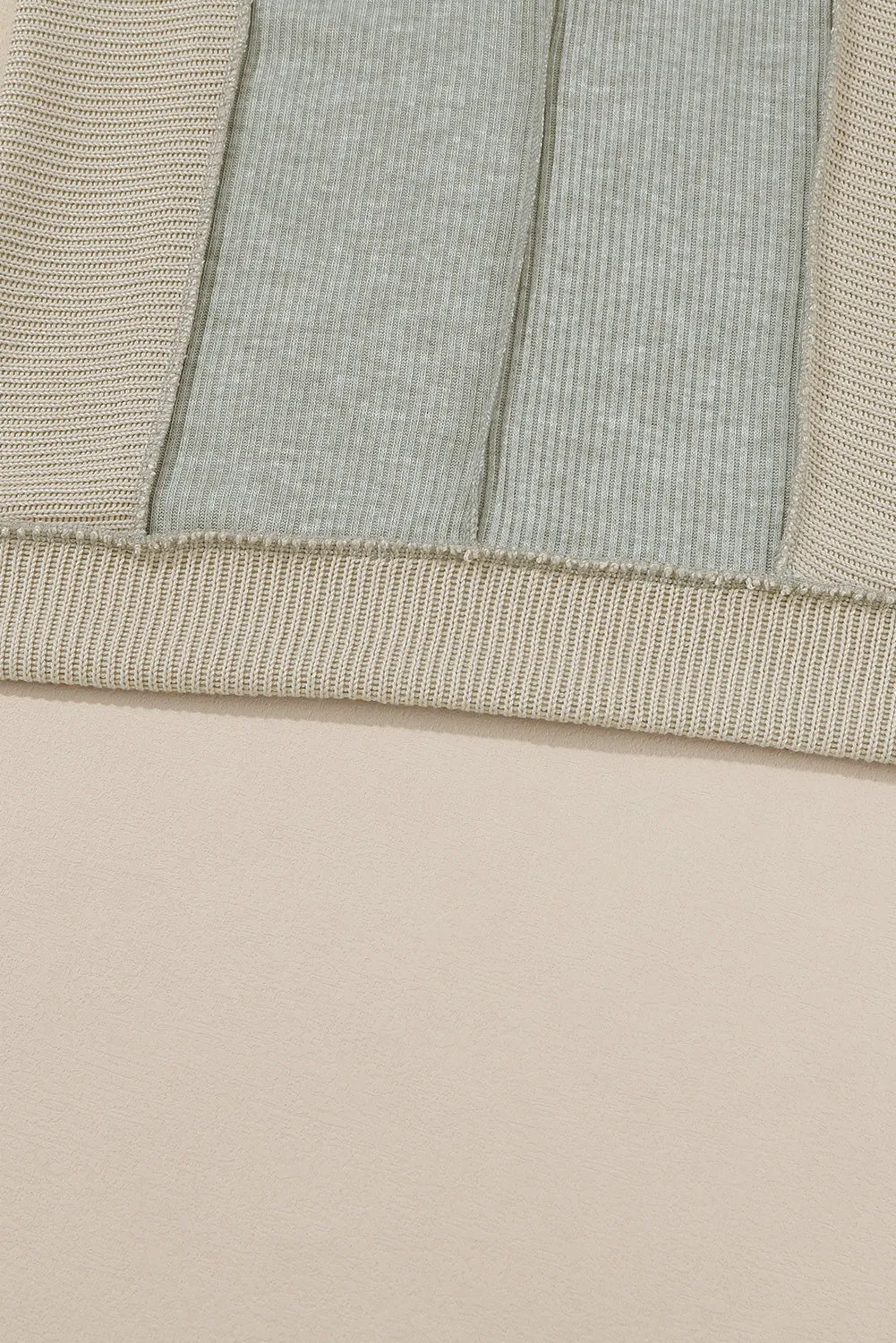 Gray Long Sleeve Textured Knit Patchwork Hoodie