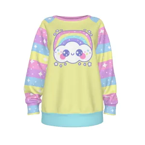 Happy Rainbow Cloud Yellow Women's Raglan Sleeve Sweatshirt