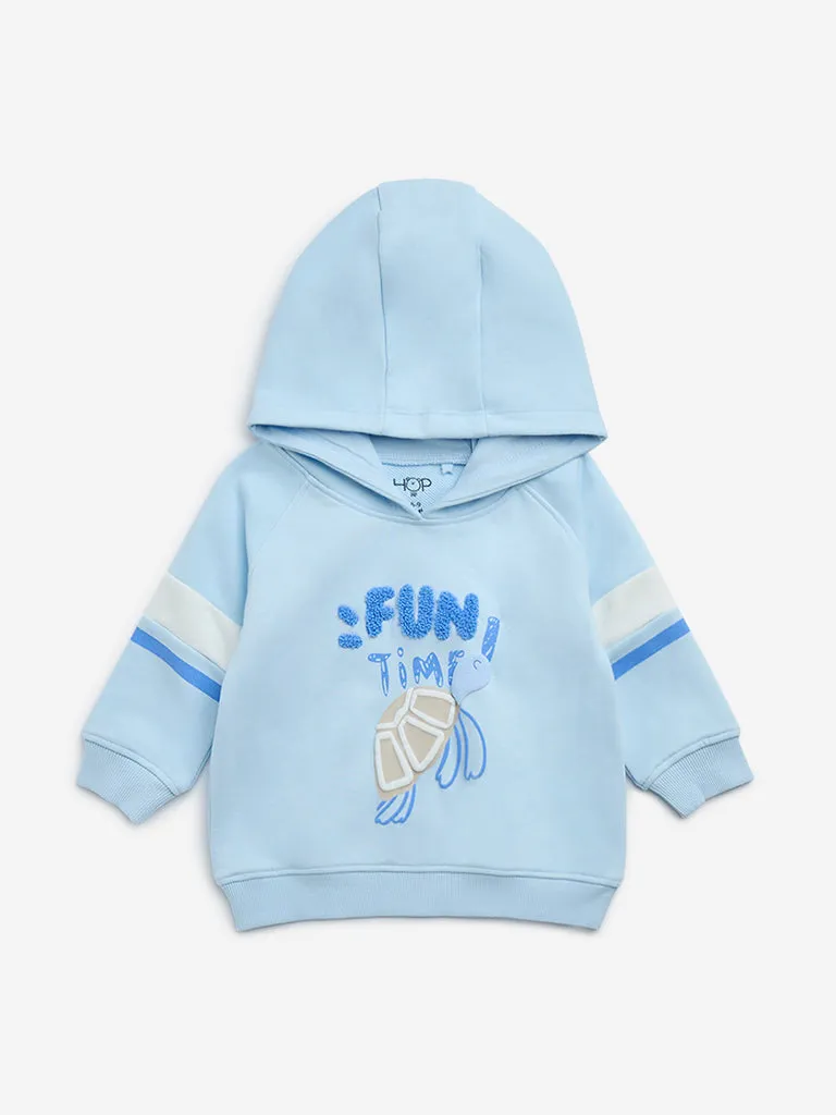 HOP Baby Blue Text Design Cotton Blend Hoodie