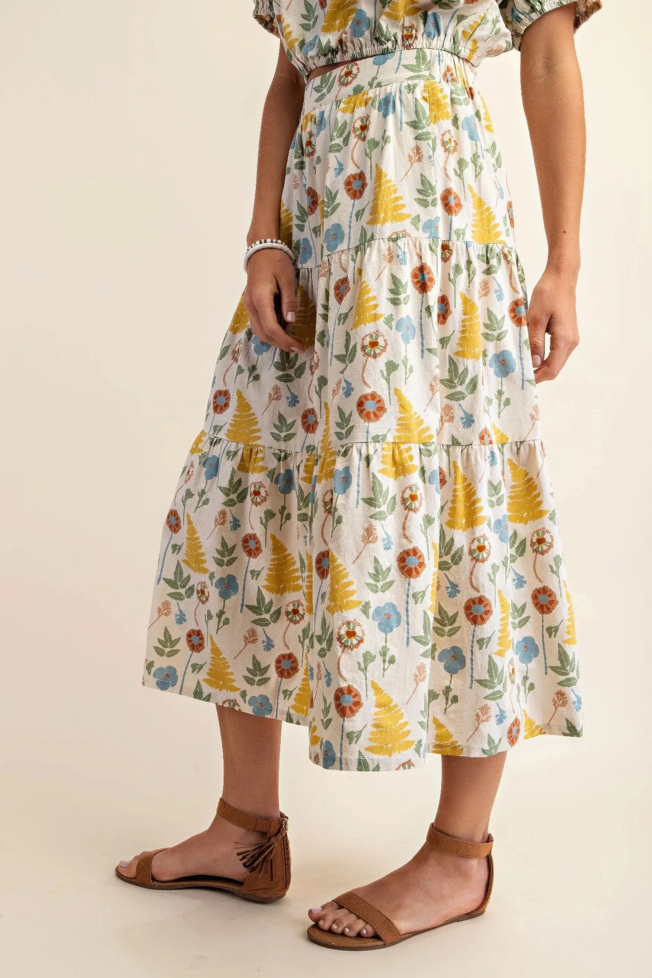 Hot Girl Georgia Floral Print Cotton Midi Skirt With Pockets