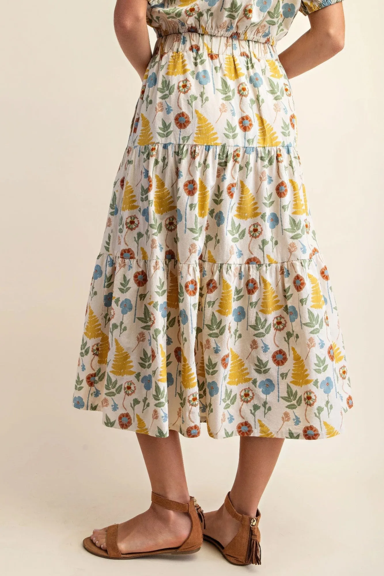 Hot Girl Georgia Floral Print Cotton Midi Skirt With Pockets