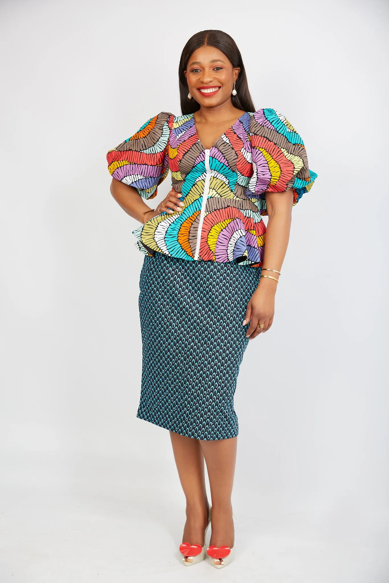 Just Arrived - African Print Peplum Blouse/Top - Fonda