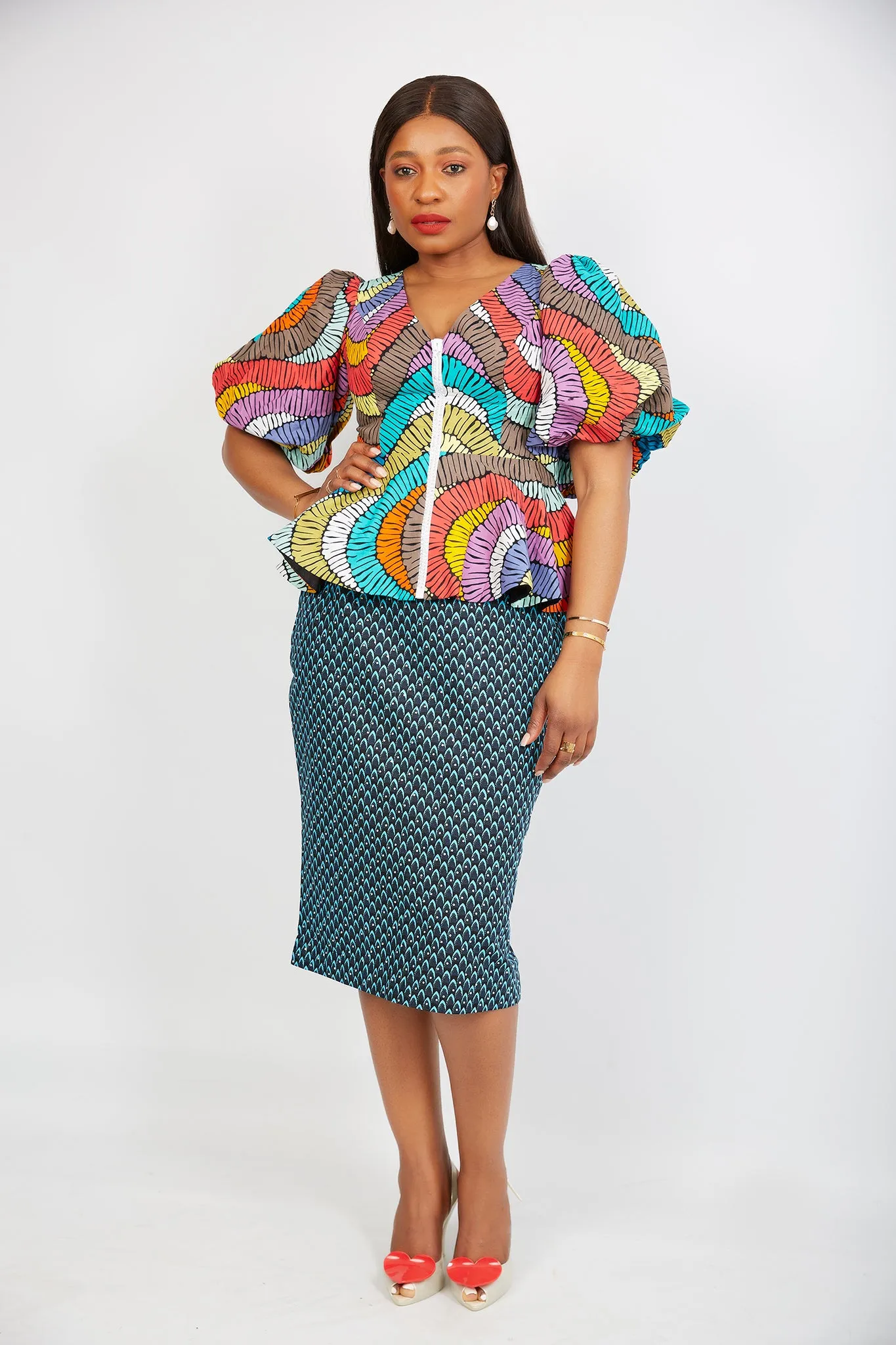 Just Arrived - African Print Peplum Blouse/Top - Fonda