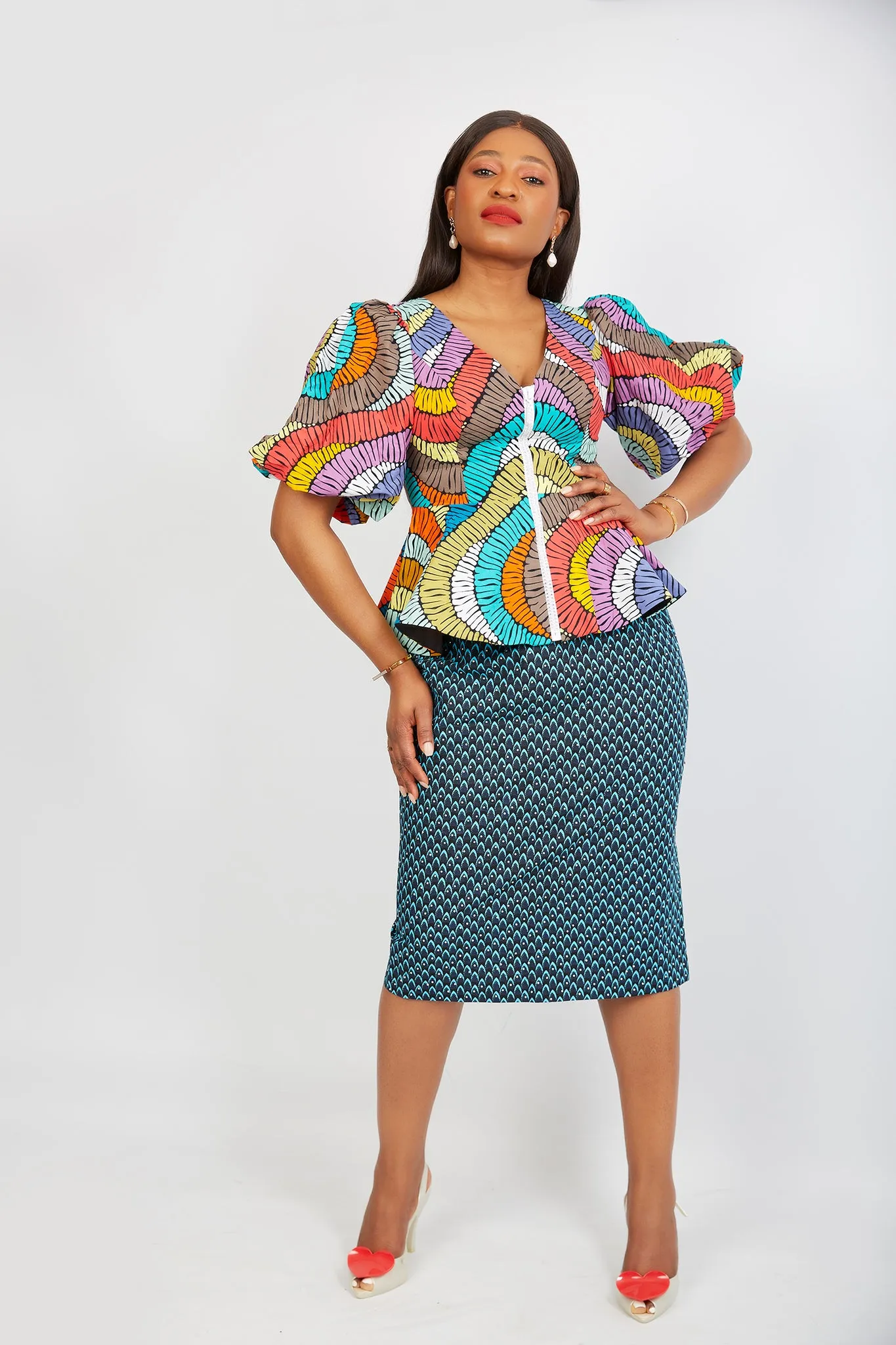 Just Arrived - African Print Peplum Blouse/Top - Fonda