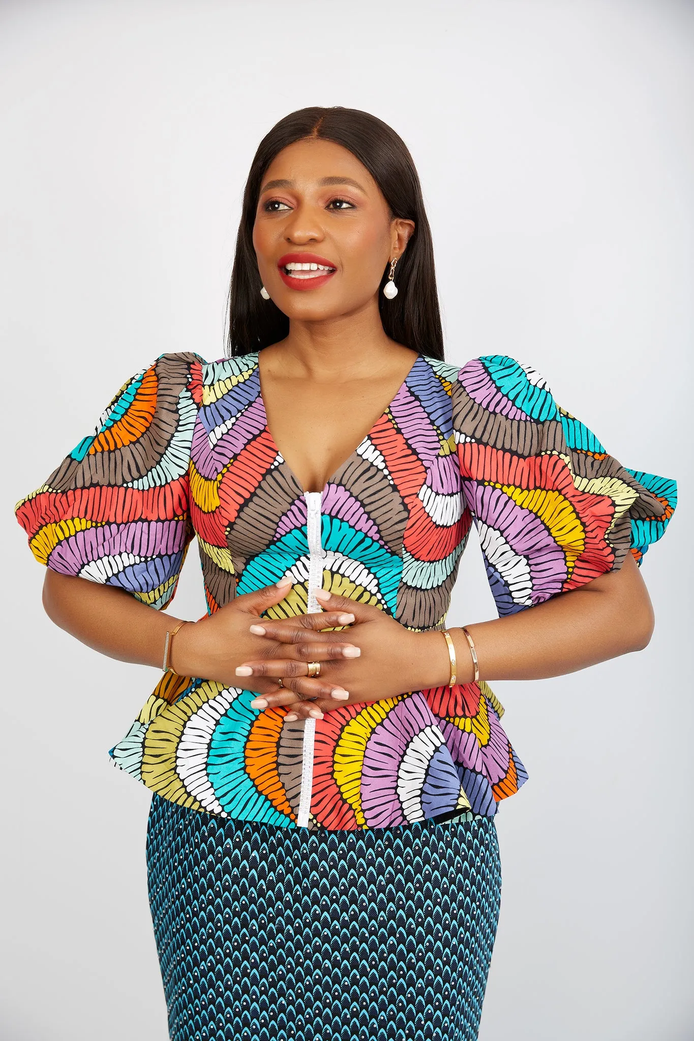 Just Arrived - African Print Peplum Blouse/Top - Fonda