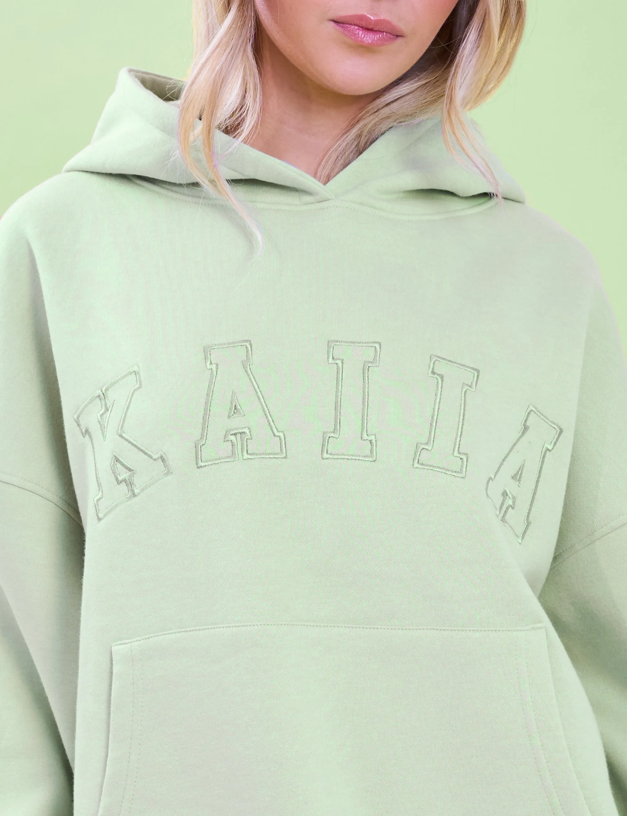 Kaiia Slogan Oversized Hoodie Light Green