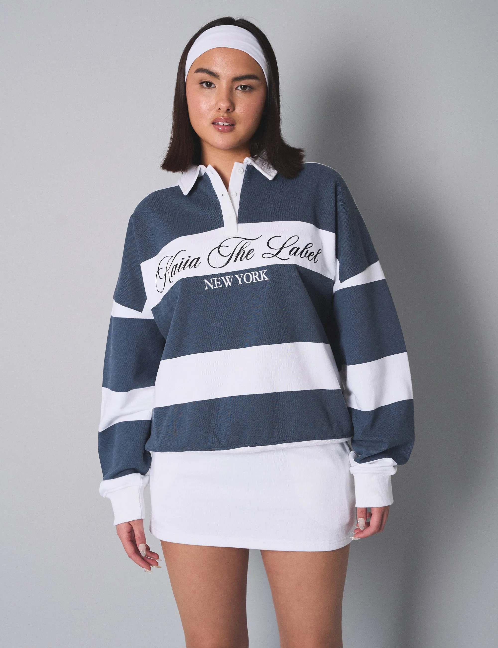 Kaiia the Label Striped New York Oversized Rugby Sweatshirt White