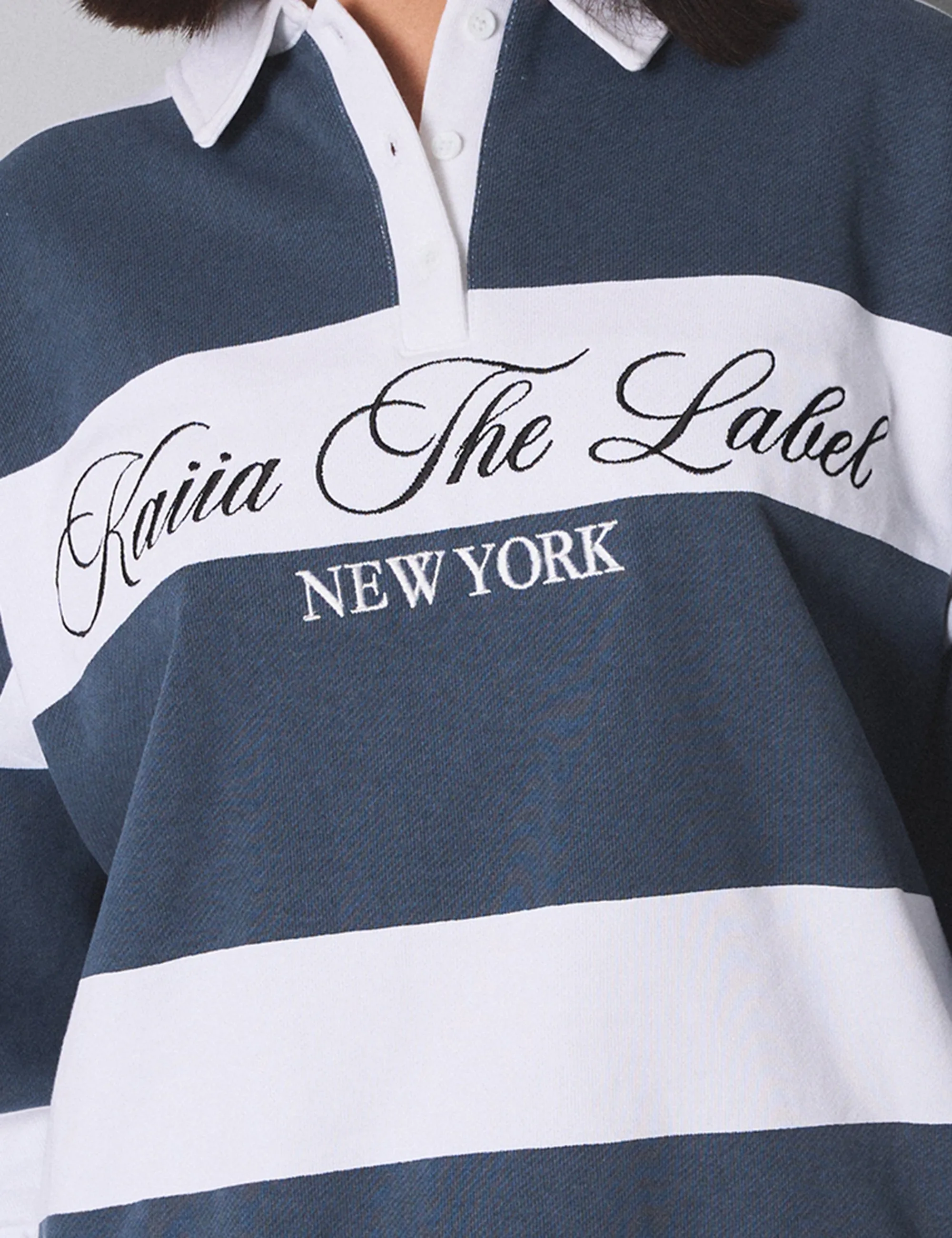 Kaiia the Label Striped New York Oversized Rugby Sweatshirt White