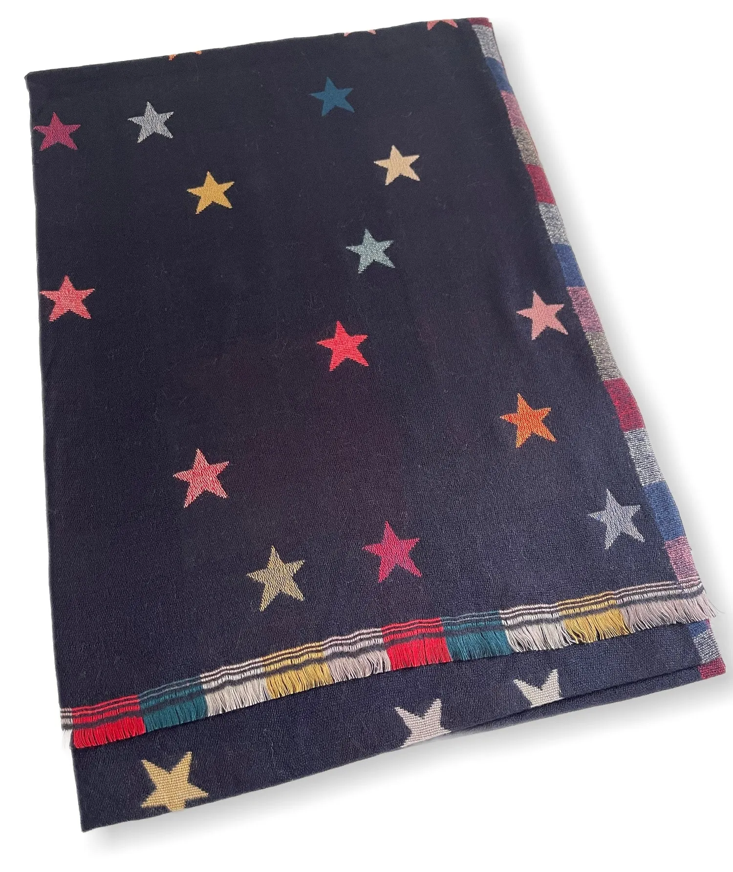 LARGE NAVY BLUE STAR PRINT REVERSIBLE WINTER SHAWL BLANKET SCARF