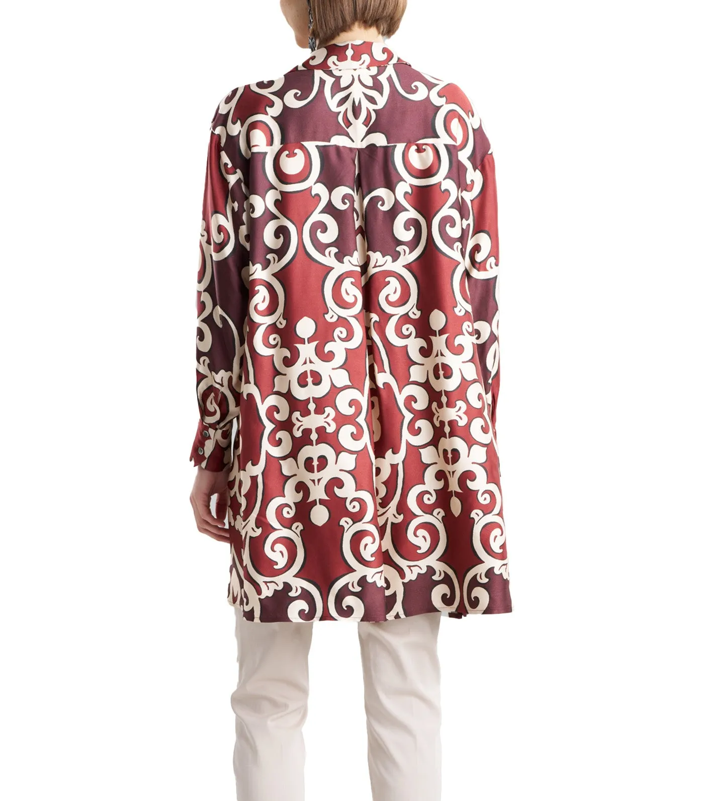 Leticia Printed Crepe Oversized Shirt Brick