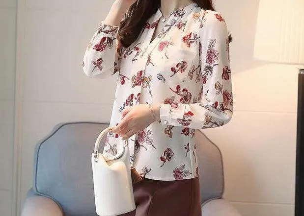 Long sleeve print shirt Fashion women blouse chiffon