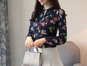 Long sleeve print shirt Fashion women blouse chiffon