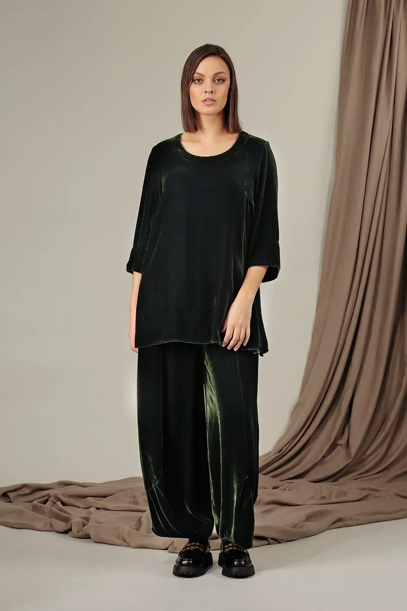 Loose Dark Sage Silk Velvet Trousers