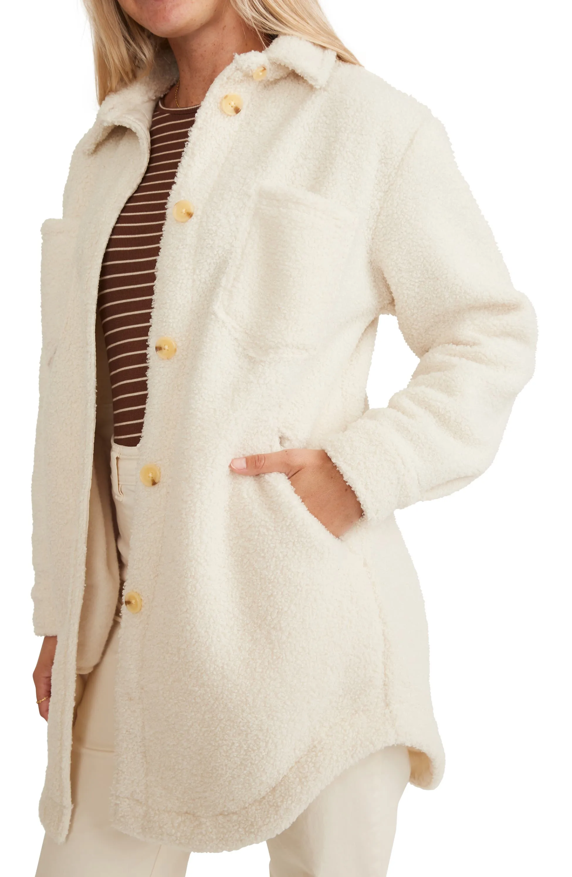 Marine Layer Bailey Long Shirt Jacket in Ivory