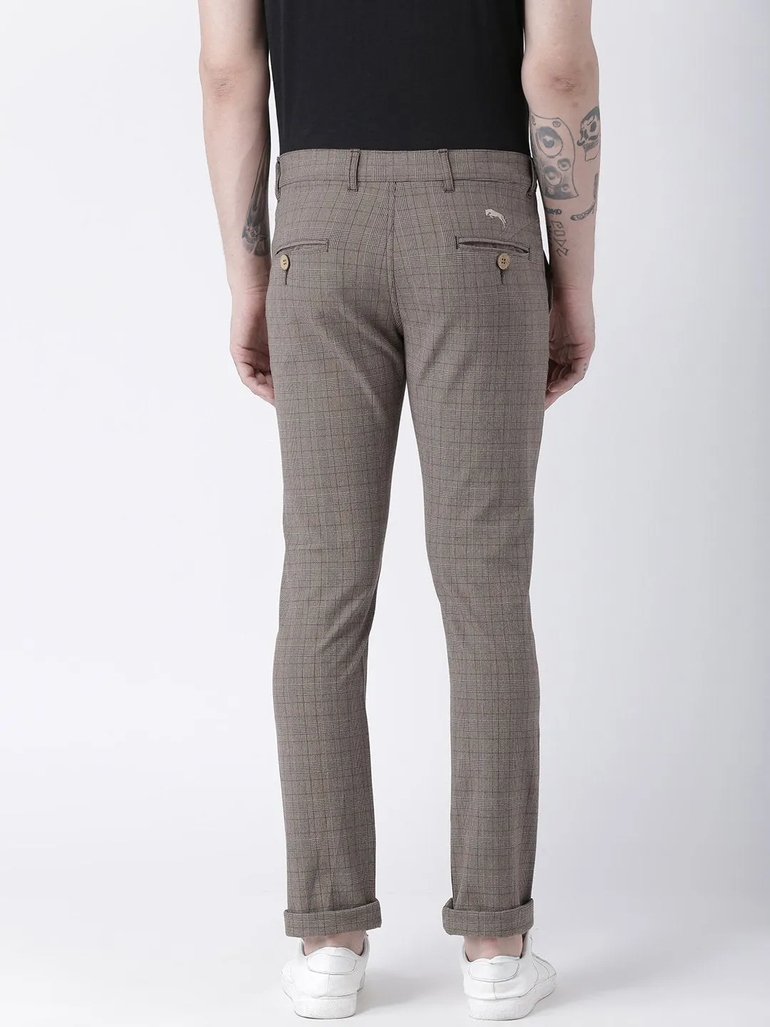 Men Grey Slim Fit Checked Chinos