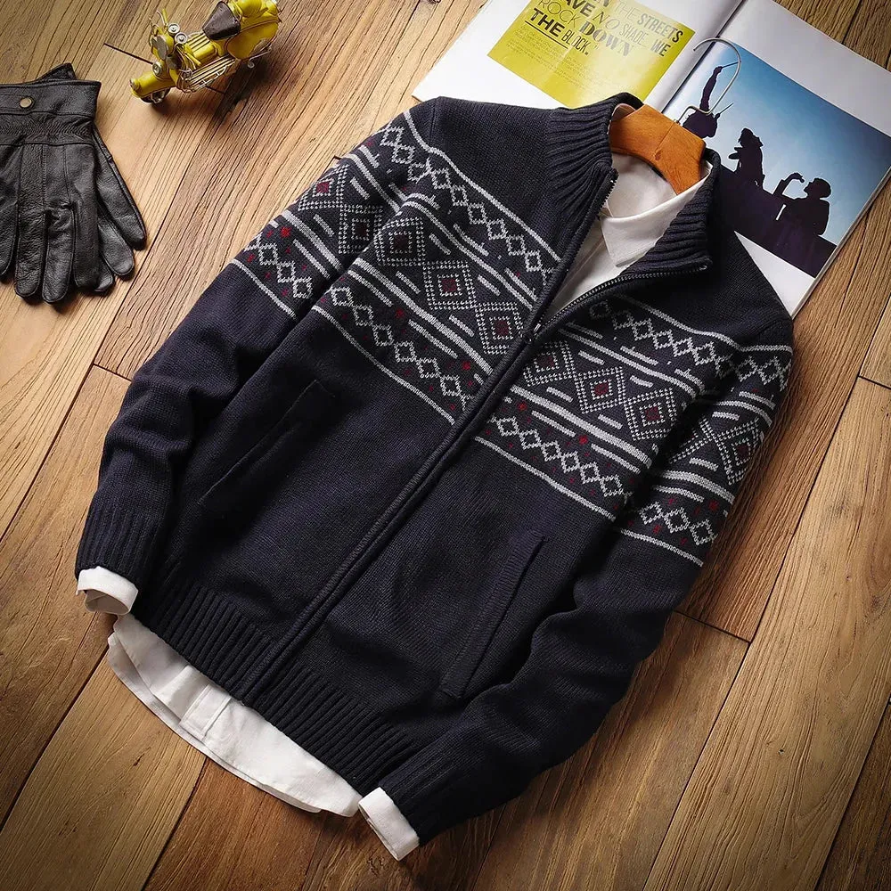 Men's Retro Jacquard Half Zip Sweater Cardigan