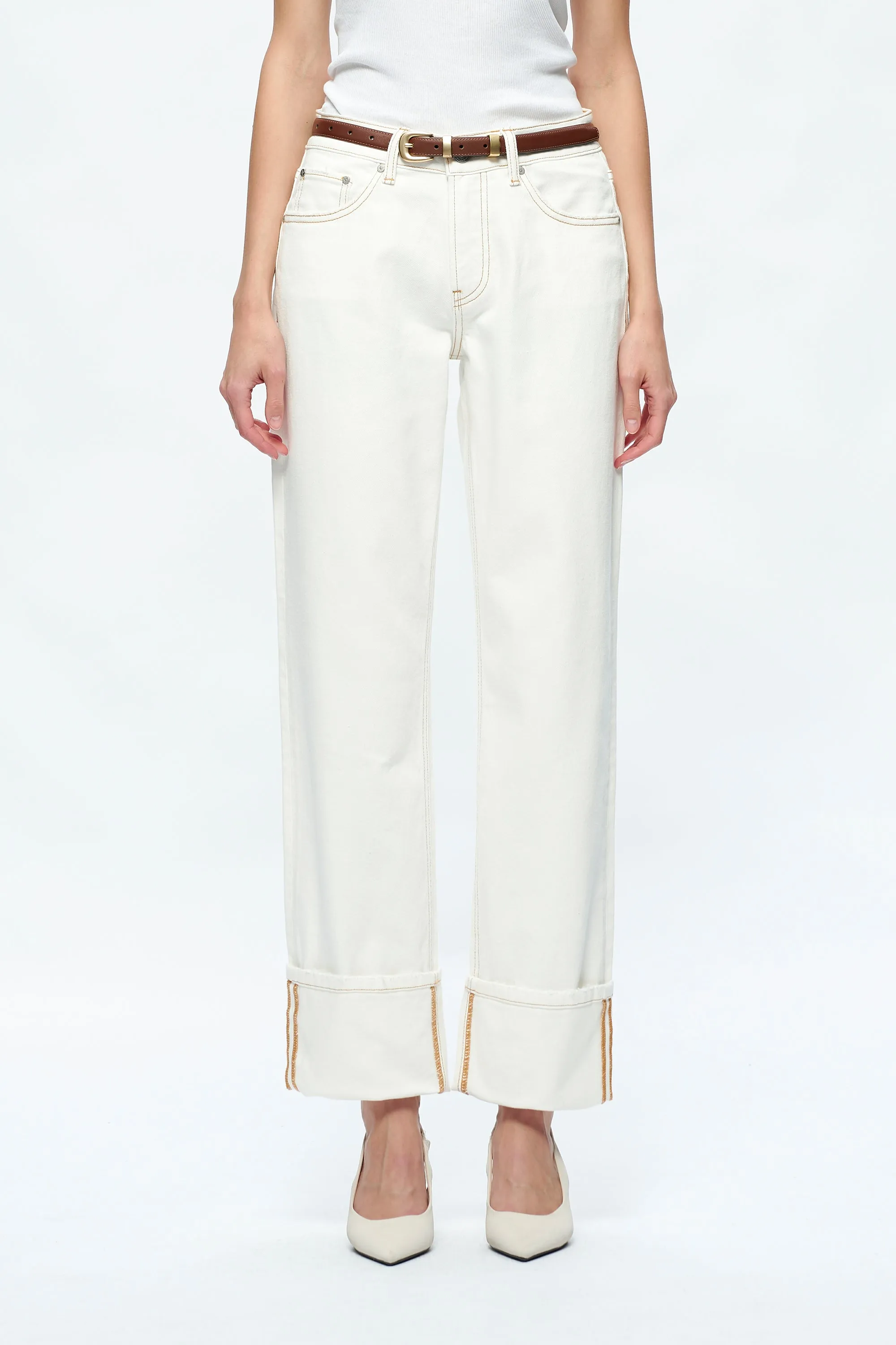 Michelle Mid Rise Straight Leg Trousers Jeans