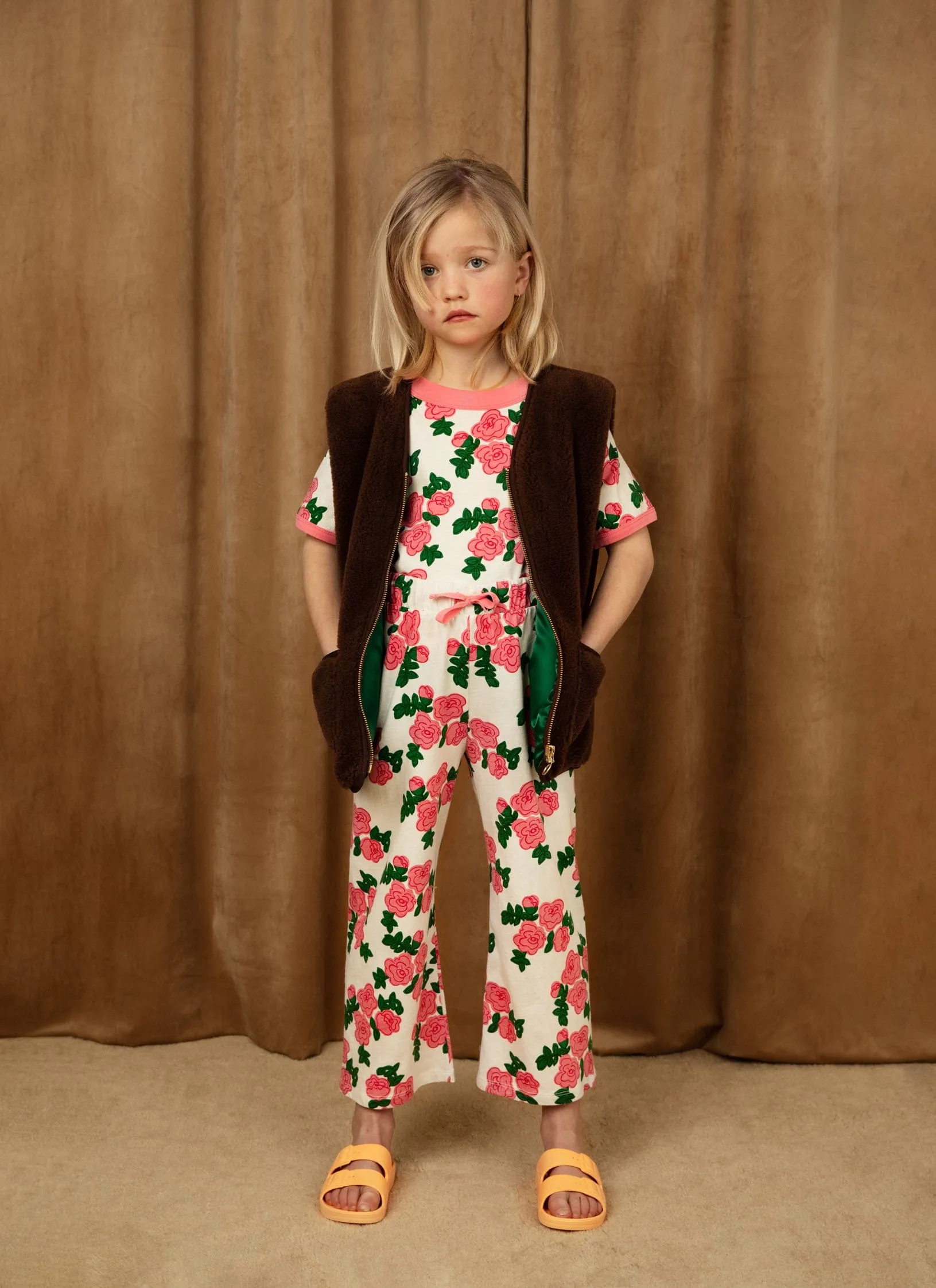 Mini Rodini Girls Rose Print Trousers in Pink