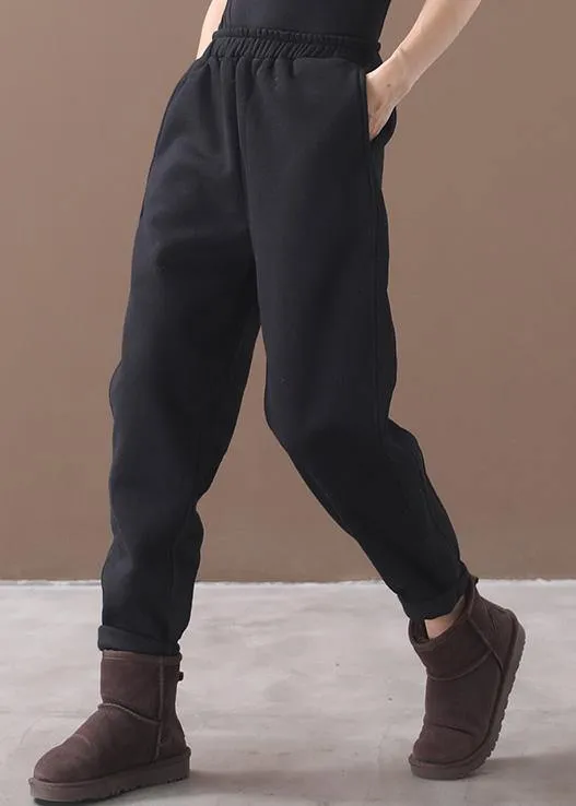 Modern black pants stylish thick elastic waist Sewing casual trousers