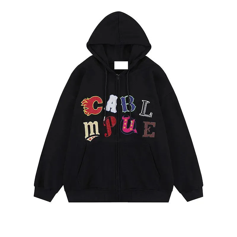 O-neck Zip-up Loose Women Hoodies Winter Letter Chic Zipper Fashion Female Streetwear Pockets Casual Basic Office Ladies