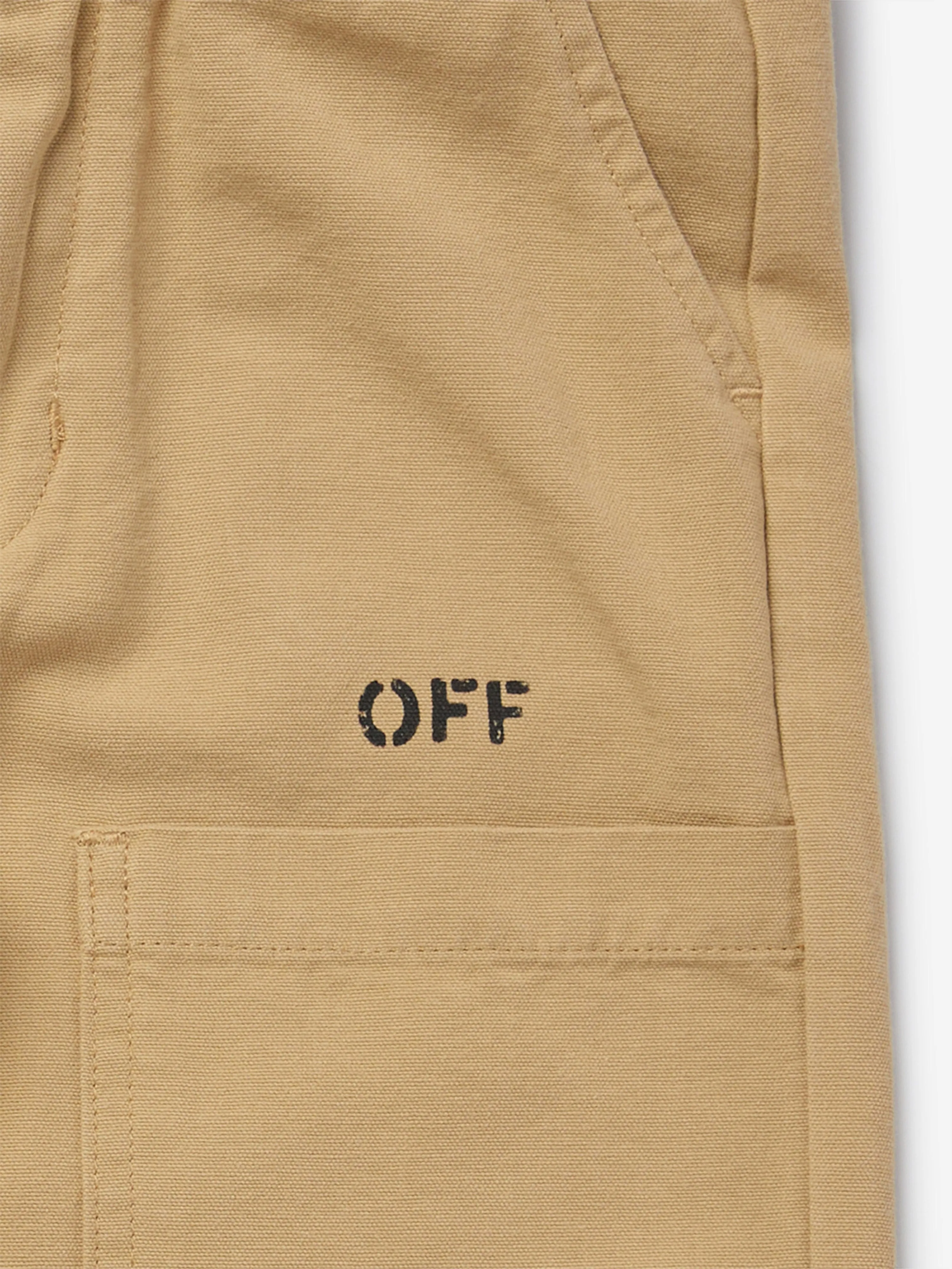 Off-White Boys Diagonal Outline Worker Trousers in Beige