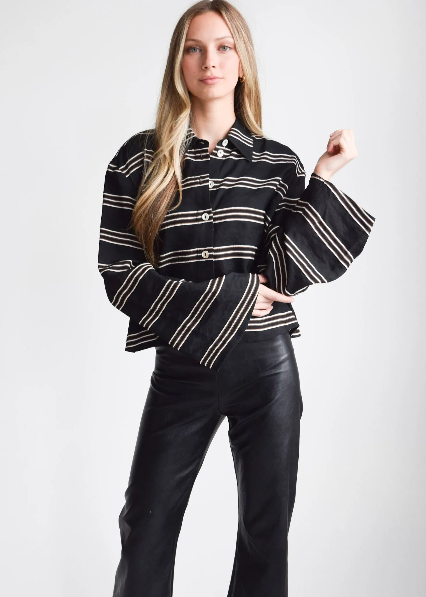 Oversized Button-Down Shirt Black Stripe